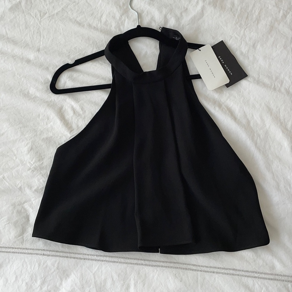 ZARA NEW WITH TAGS SILK CREPE CROPPED BLOUSE OPEN BACK FLOWY AND GORGE